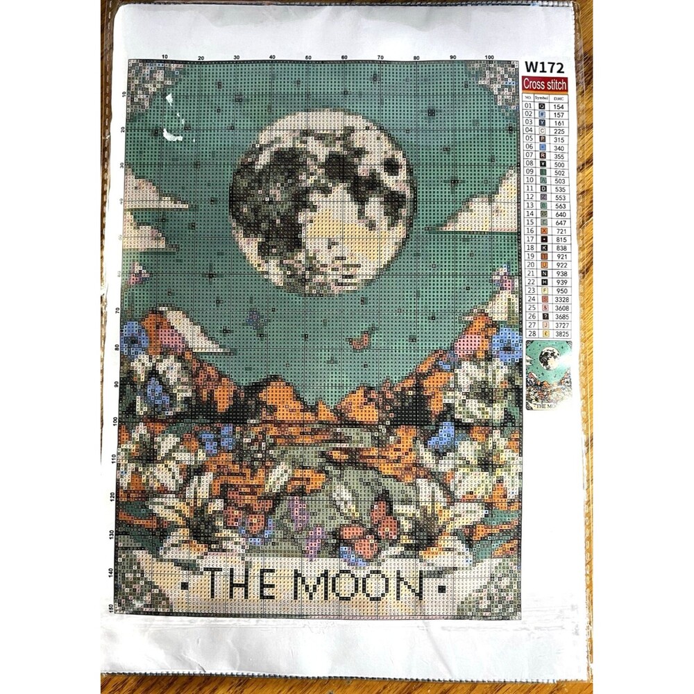 Celestial The Moon Cross Stitch Kit Astrology Moon 11 Count Kit 14" x 9 1/2"